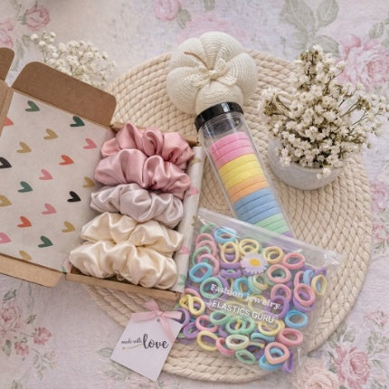 Premium Satin Scrunchie & Hair Ties Combo Set, front view