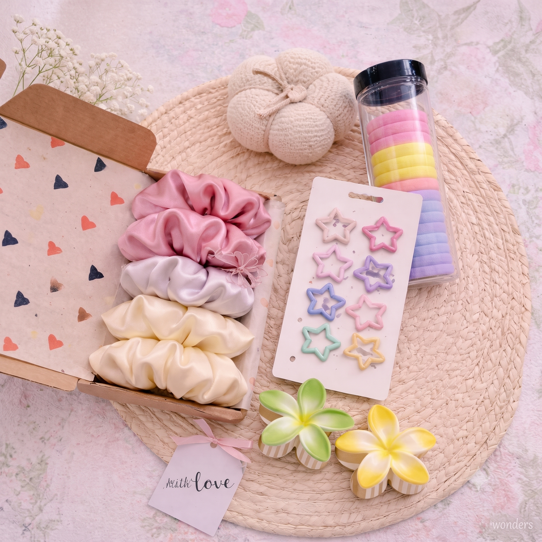 Kids Colourful Hair Ties & Scrunchie Gift Set, front view