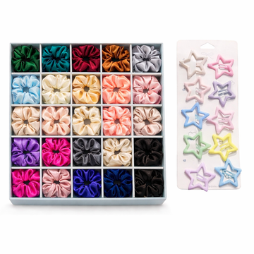 NIYAROQ Satin Scrunchie & Glitter Star Hair Clip Set