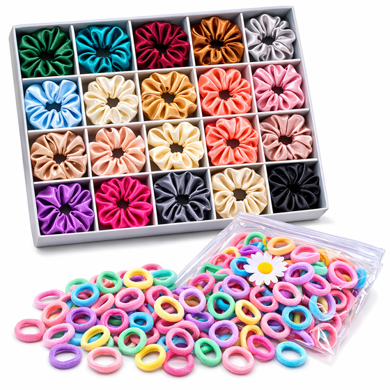 NIYAROQ Satin Scrunchie & Mini Rubber Hair Band Combo Set